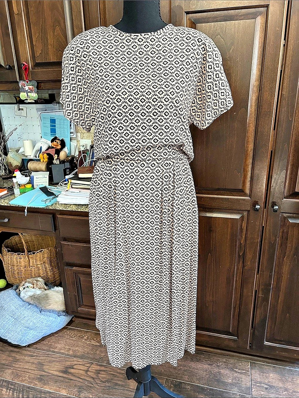 Y2K Rena Rowen for Saville Tribal Print Button Front Midi Skirt Set Size 8